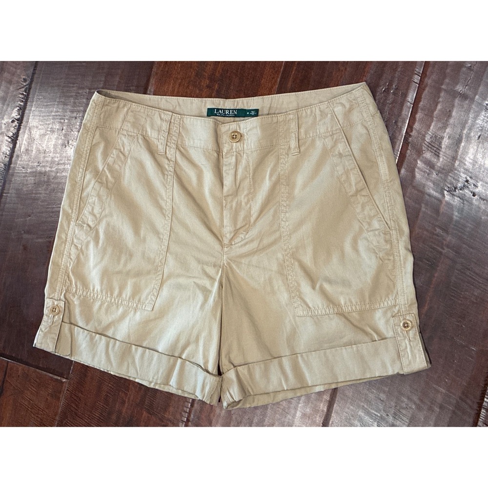 Lauren‎ Ralph Lauren Shorts Womens 8 Tan Khaki Cotton Cargo Cuffed Utility